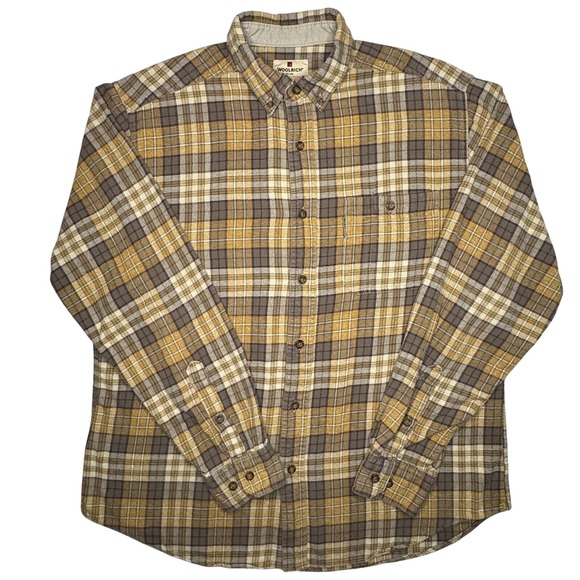VTG Woolrich Flannel Shirt Mens Sz L Yellow Black Plaid Button Up Heavy Outdoors - Picture 1 of 8